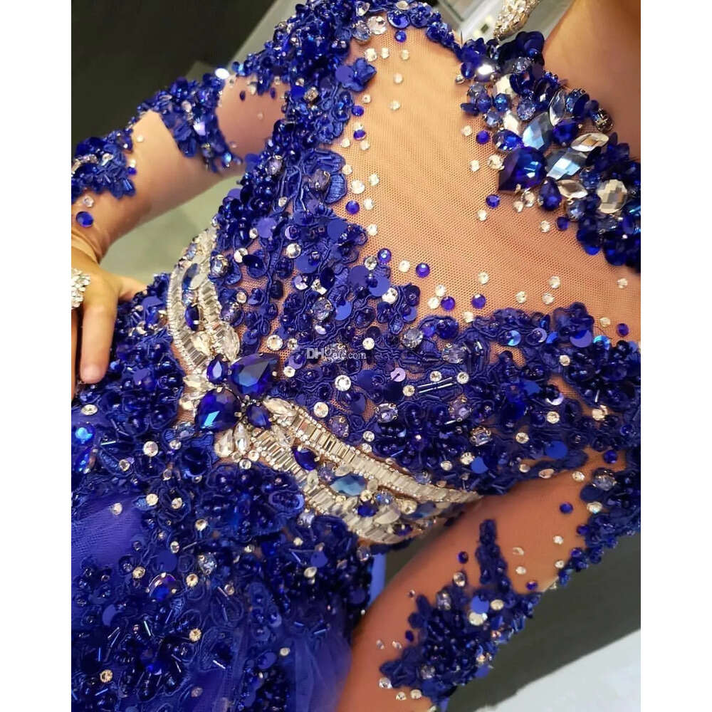 Flower Blue Line Tulle A Sheer Long Sleeves Beaded Lace Applique Girls Pageant Party Princess Dresses Bc Pplique