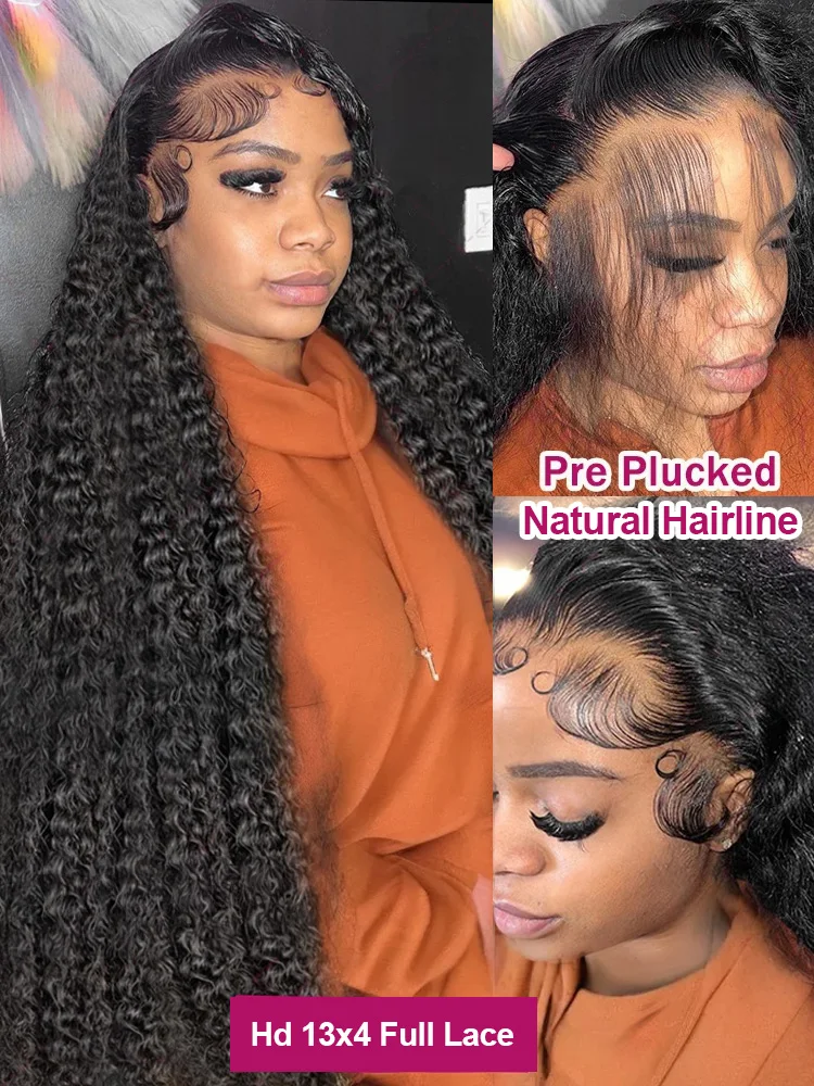 Brazilian Water Curly Glueless Wear And Go Loose Deep Wave 13X4 Lace Frontal 30 40 Inch 13X6 HD Simulation Human Hair Wig Preplucked Natural Hairline