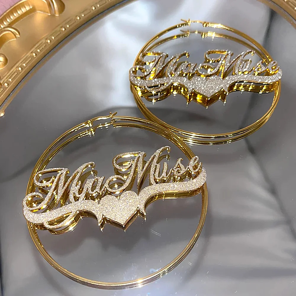 Custom Frosted Name Round Earrings Stainless Steel Personalized Customize Earring Women Jewelry Halloween Christmas Present 241128