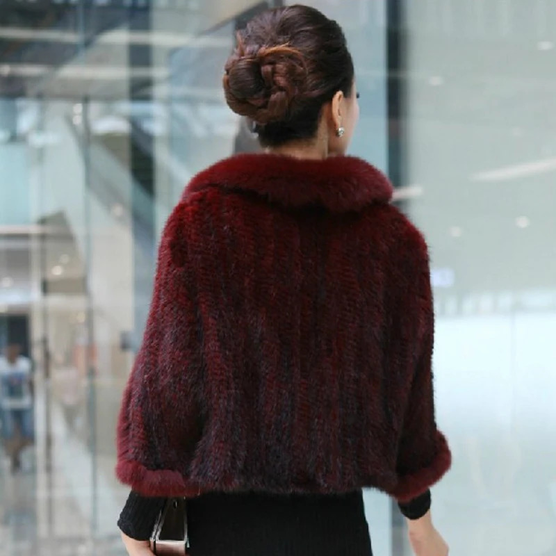 Real Mink Fur Poncho Knitted 100% Natural Real Mink Fur Shawl Natural Fox Fur Collar Pashmina Autumn Winter Mink Fur Scarfs 241127