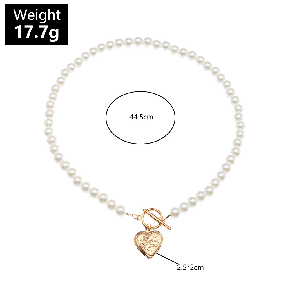 Europe and the United States cross-border jewelry love pearl retro necklace necklace female fashion temperament one word buckle opening collarbone cha