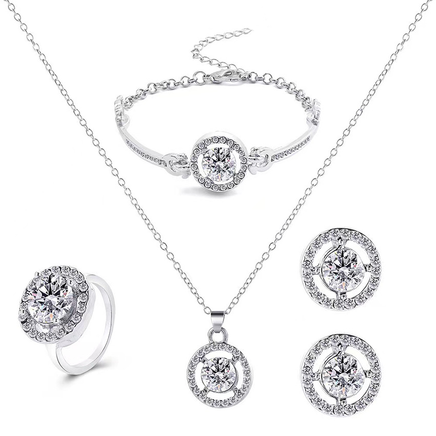 Europe and the United States jewelry four-piece suit jumping crystal fashion light luxury pearl necklace earrings ring bracelet niche design
