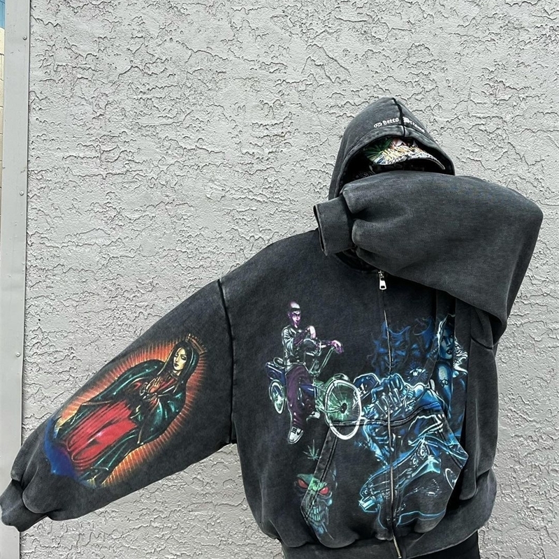Harajuku religious print oversized zipper hoodie streetwear top sportswear Y2k clothing Grunge hoodie womens clothing