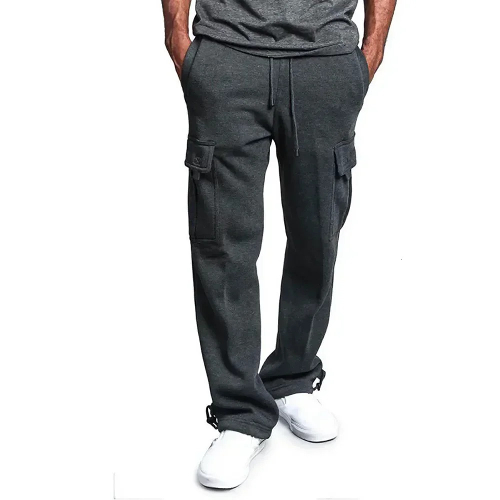 Men Cargo Jogger Pants Autumn Winter Fleece Sweatpants Loose Trousers Multi Pocket Overalls Hip Hop Streetwear Cargo Long Pants 241128
