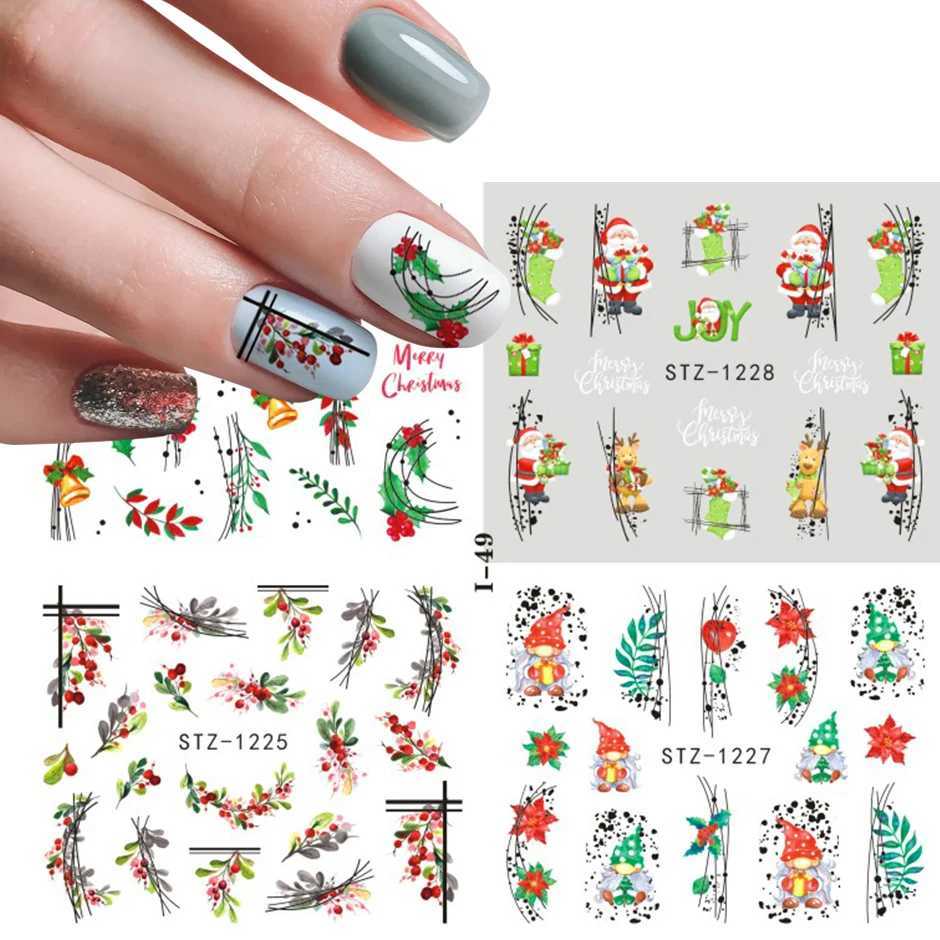 Cute Christmas Stickers Red Santa Claus Penguin Winter Human Model 4-in-1 Christmas Snowflake Leaves Waternail Stickers Tattoo DIY DecorationW241127