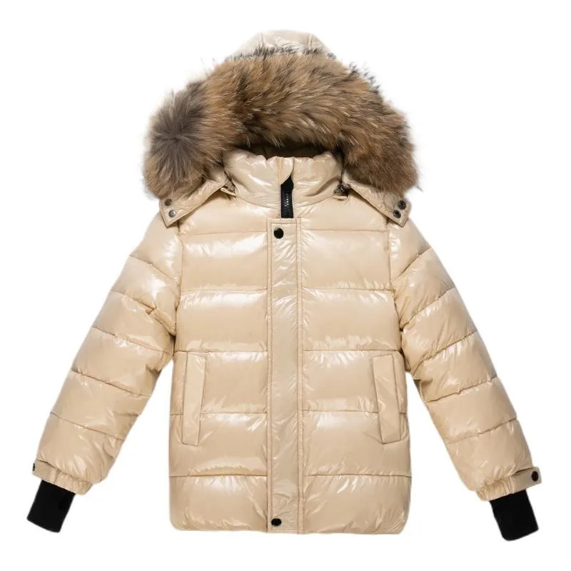 2024 Children Boy Winter Down Jacket Real Fur Waterproof Shiny Girl Coat 114 Year Kids Teenager Outerwear Toddler Outfit 241126