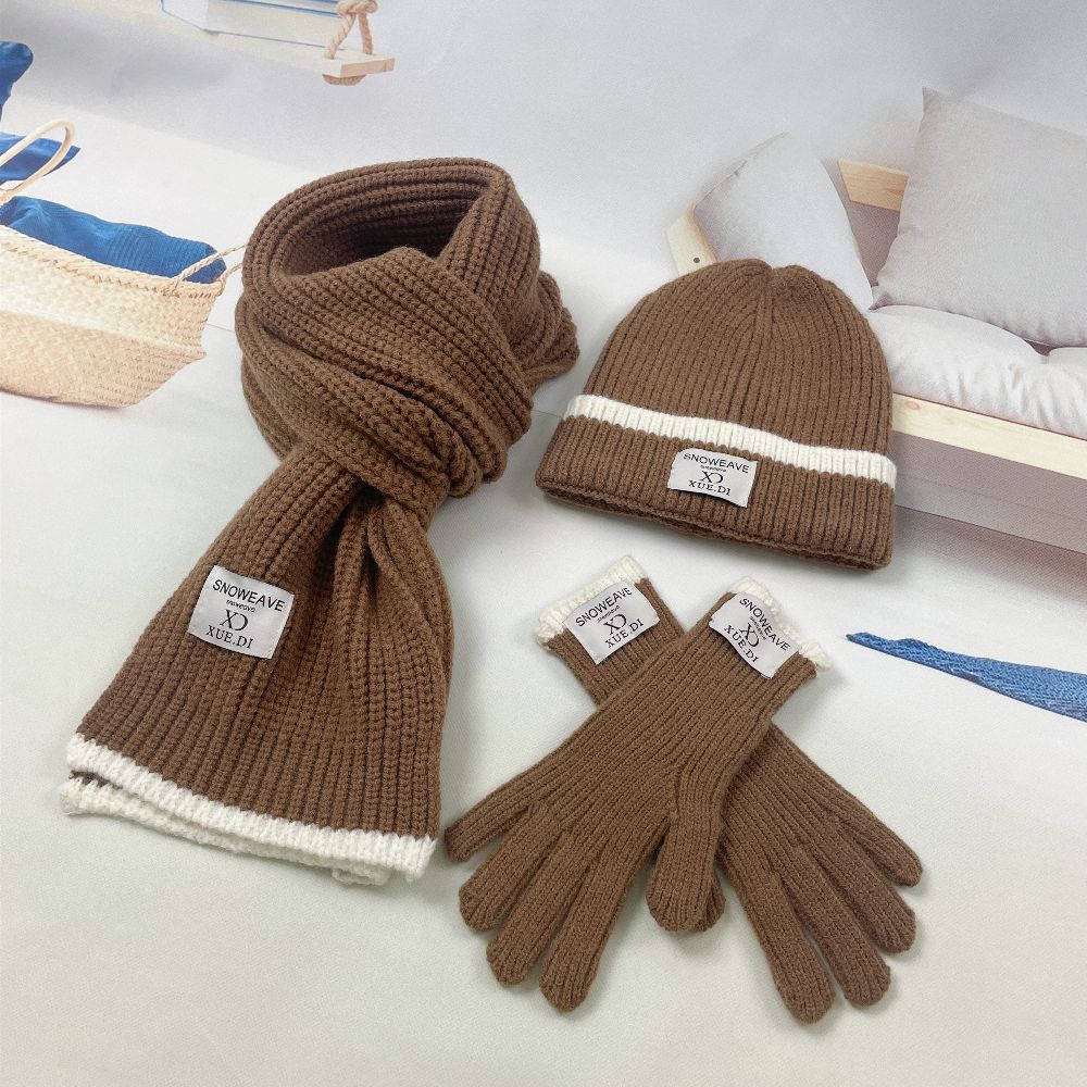 Winter Knitted Wool Scarf Hat Glove Three piece Set New Warm Alpaca Velvet Hat Male and Female Manufacturer Wholesale