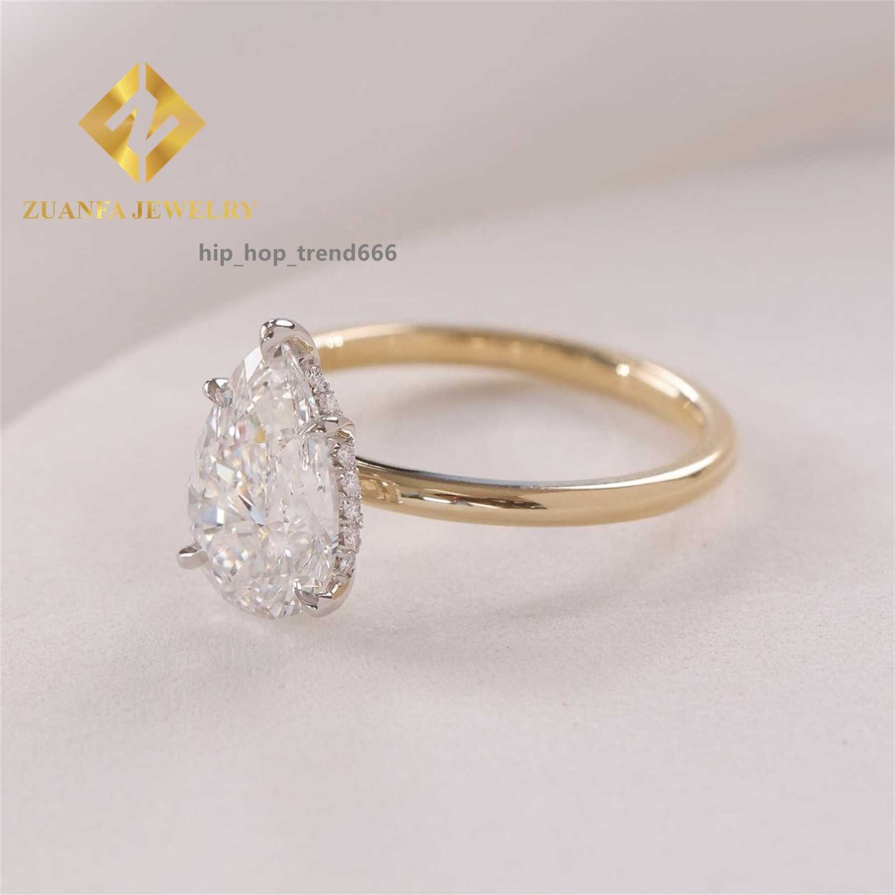 GRA Certificates 10k Real White +Yellow Gold Boutique Bridal Wedding Jewelry VVS1 3Ct Pear Moissanite Diamond Engagement Ring