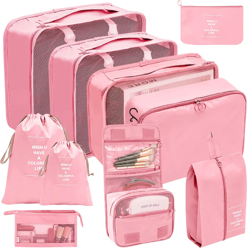 7/8/9/10 2024 Pcs Travel Organizer Storage Bags Suitcase Packing Cubes Set Cases Portable Lage Clothes Shoe Tidy Pouch Folding