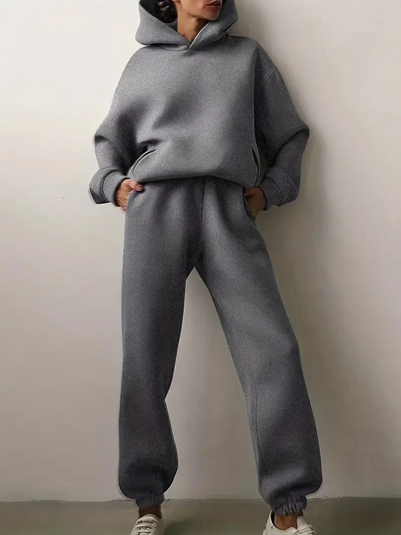 Plus Size Autumn Tracksuits Women Hoodies Set Casual Sweatpants Solid Warm Suits Winter Pullover Sweatshirts Pants 2 Piece Set 241127
