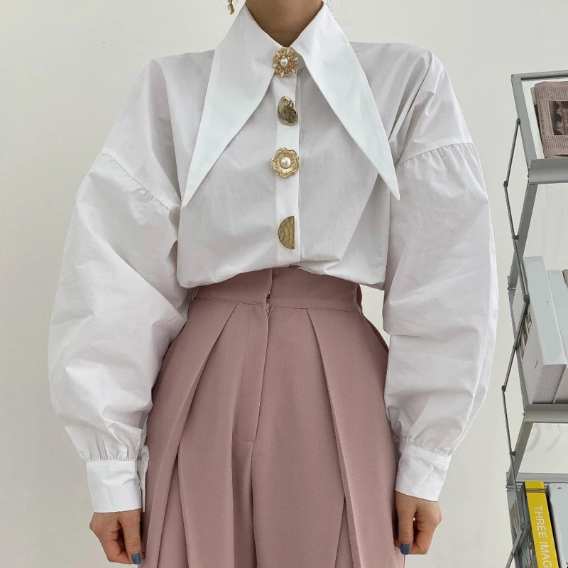 Spring Fashion Long sleeved Shirt Pointed Collar Office Womens Shirt Flip Collar Loose Clothing 15630 241128