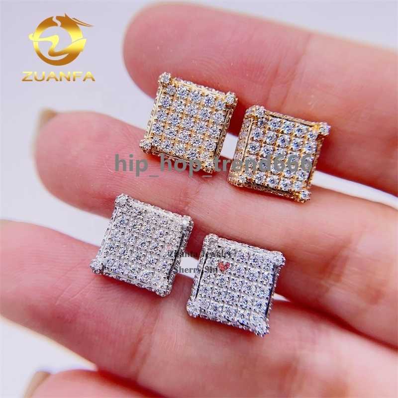10K Solid Gold Real Gold 13MM Square Hip Hop VVS Diamonds Iced Out Moissanite Earrings Men