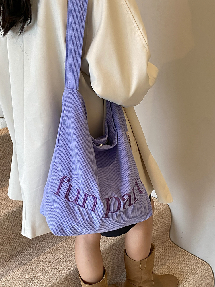 Korean Ins minimalist letter shoulder autumn and winter new corduroy canvas large capacity shopping commuting bag