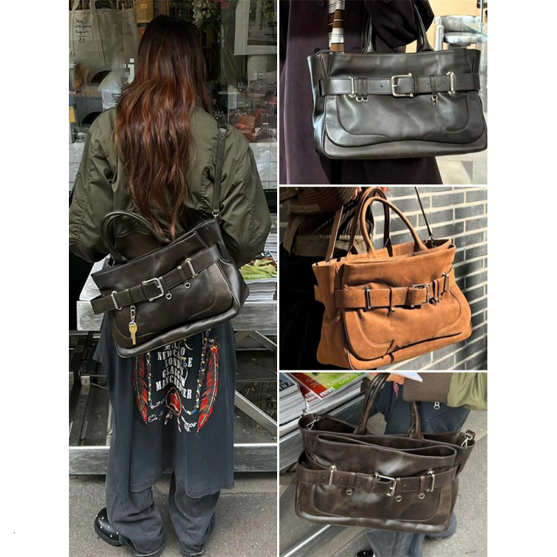 New Fashion Versatile Belt Buckle Horizontal Large Capacity Cool Style Commuter Korean Women's Crossbody Travel Bag PC