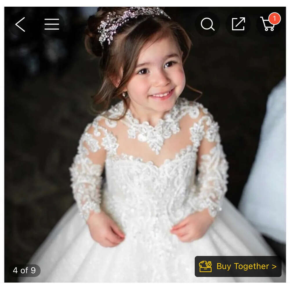 Flower Lovely Jewel Lace Dresses Neck Sheer Long Sleeves Applique Big Bow Birthday Dress Girls Pageant Gowns With Button Back Bc