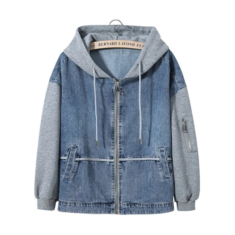 Autumn Mens Hooded Denim Jacket Comfortable Oversized Cropped Streetwear Fashion Casual Loose Light Denim Jacket Male Coat WCO12 240415