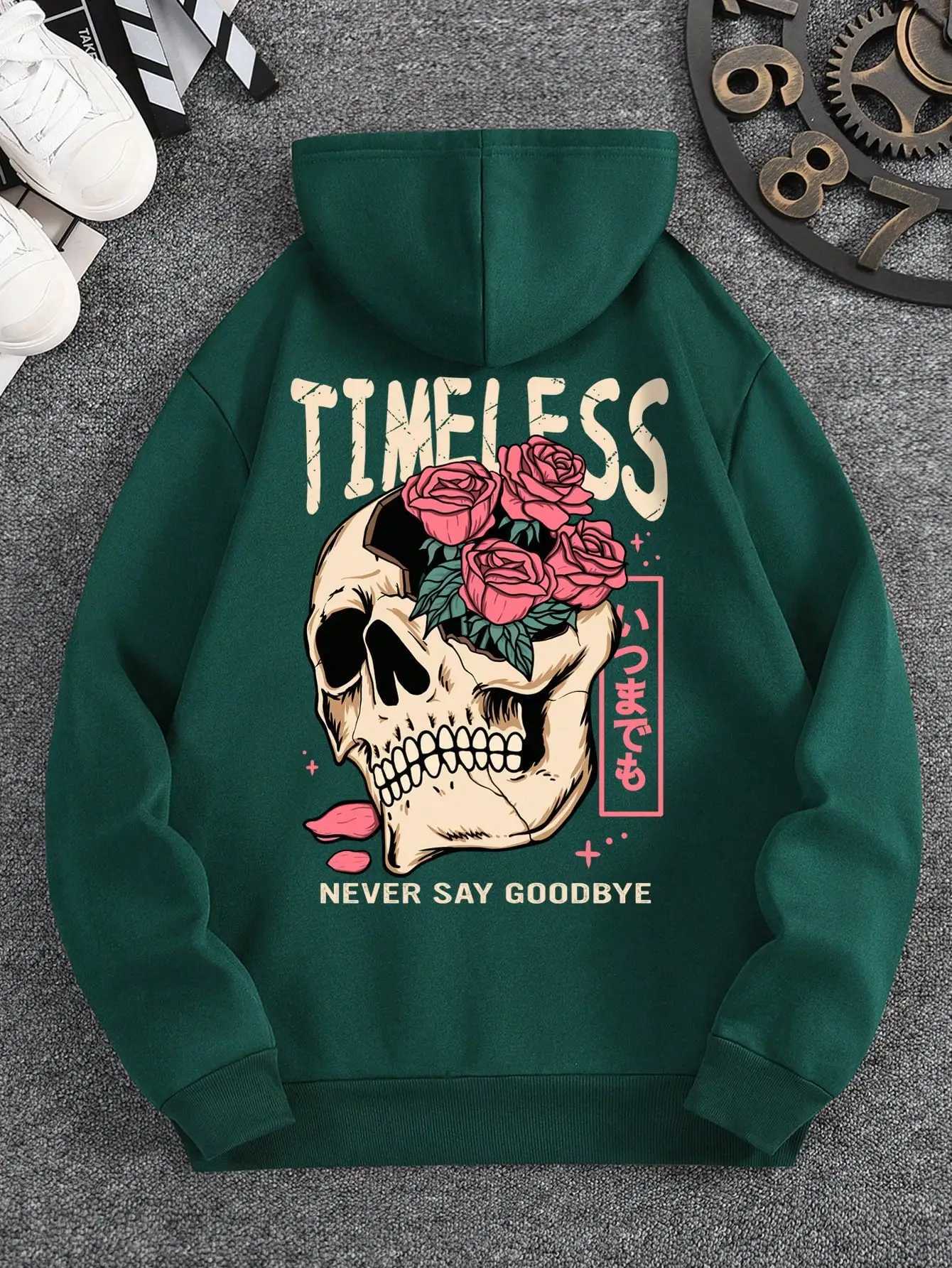 2025 Spring and Autumn Long sleeved Mens Slogan and Skull Printed Hoodie Multi functional Comfortable Daily Sweater XJ250621