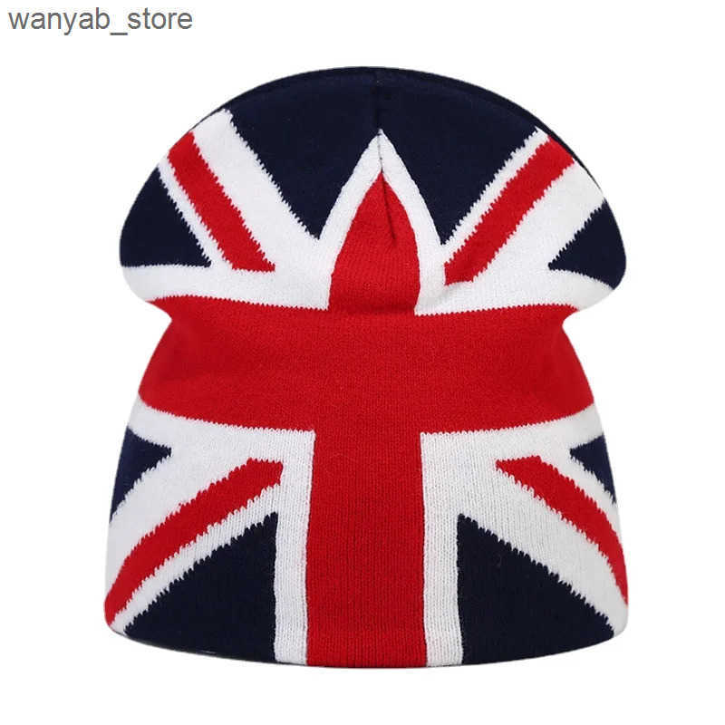 Beanie/Skull Caps Fashionable British Flag Printed Winter Beanies Hat Womens Bicycle Skiing Hat Autumn Outdoor Knitted Hat Womens Warm Glasses L240910
