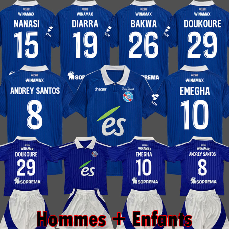 RC Strasbourg Alsace EMEGHA soccer jerseys 24 25 BAKWA FELIX LUKOVIC maillot de foot 2024 2025 MOREIRA JR SAHI DION DIARRA SYLLA shirt Men Kids Kit