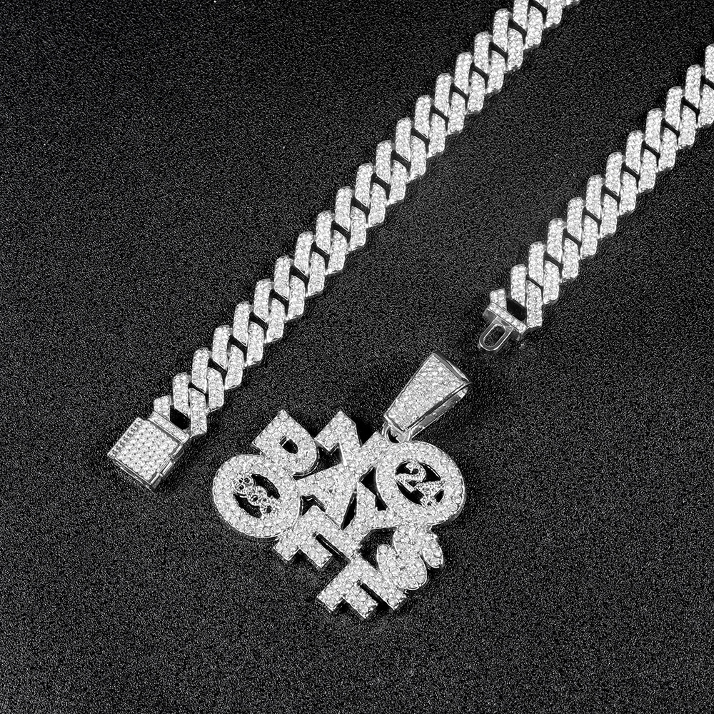 Hot Sale Hip Hop Pendant Diamond Cuban Chain Necklace Alloy Full Diamond Pendant Necklace