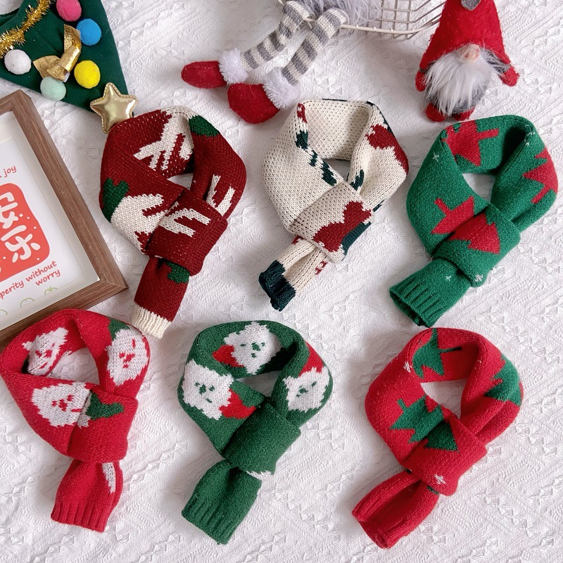 Dog Apparel Accessories Scarf Adult and pet Christmas scarves decorations Autumn Winter Pet Clothing Cat Color Blocking Knitted Collar For Small Dogs 