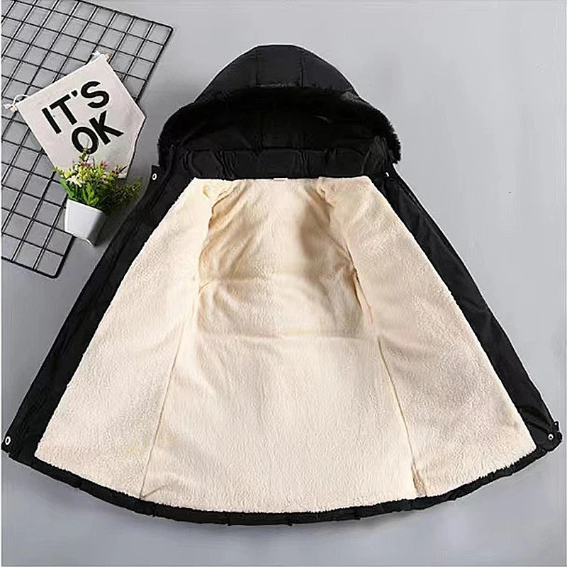 3 4 5 6 8 10 Years Winter Girls Coat Keep Warm Thicken Kids Jacket Hooded Zipper Fur Collar Princess Outerwear Children Clothing 241126