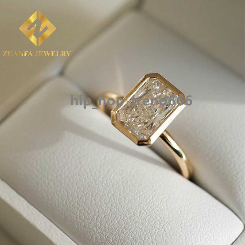jewelry Custom crushed ice 14K Solid Gold Lab Grown Diamond Wedding Rings Lab diamonds rings Radiant Cutting Bezel Ring