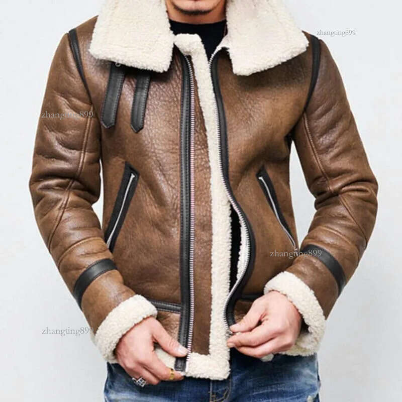 Warm Man Jacket Velvet New Fashion Men Autumn Winter Highneck Warm Fur Liner Lapel Leather Zipper Outwear Top Zipper Parka Men