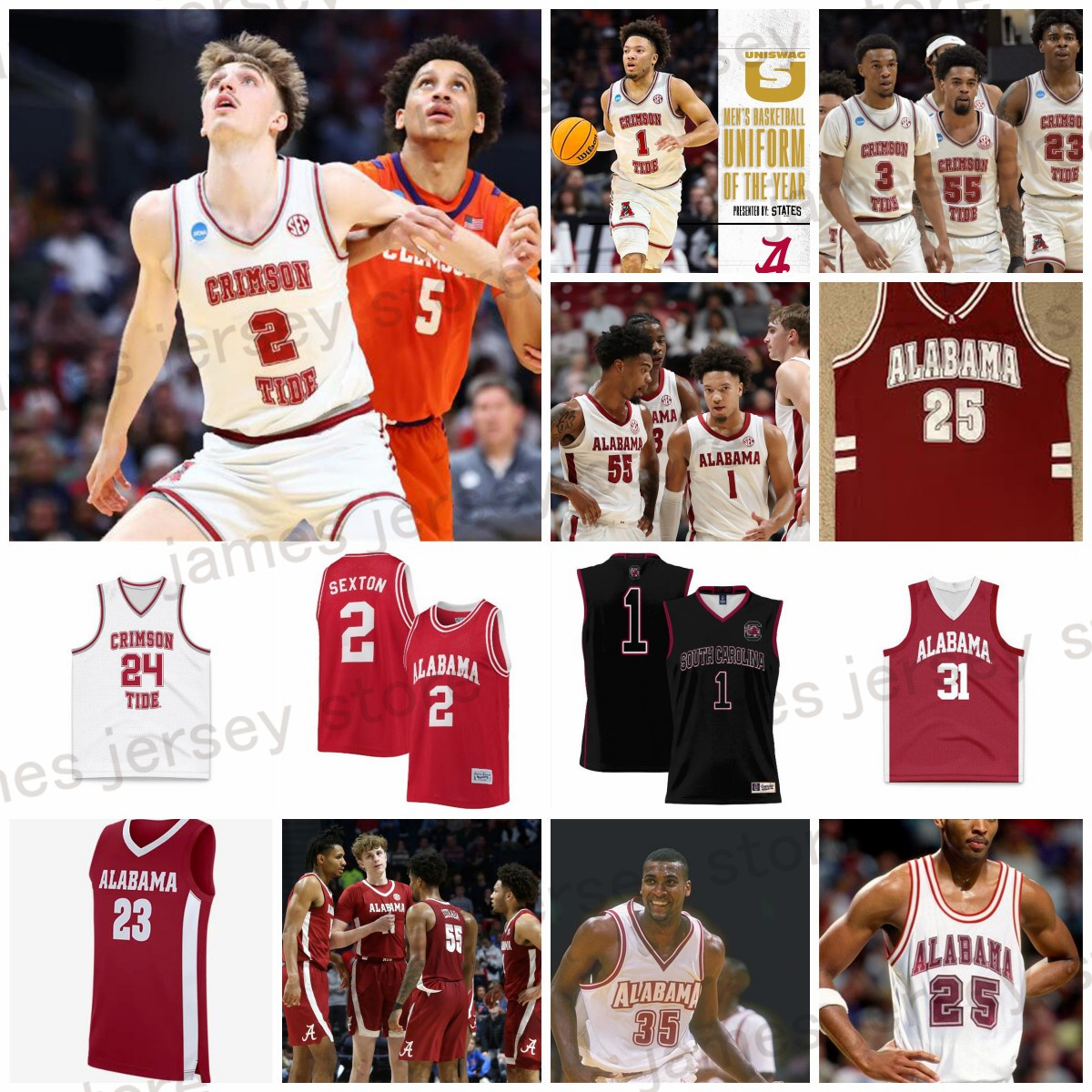 2024 Alabama Crimson Tide men's custom basketball jersey Kris Parker Mark Sears Grant Nelson Rylan Griffen Davin Cosby Jr. Mouhamed Dioubate Mohamed Wague new style