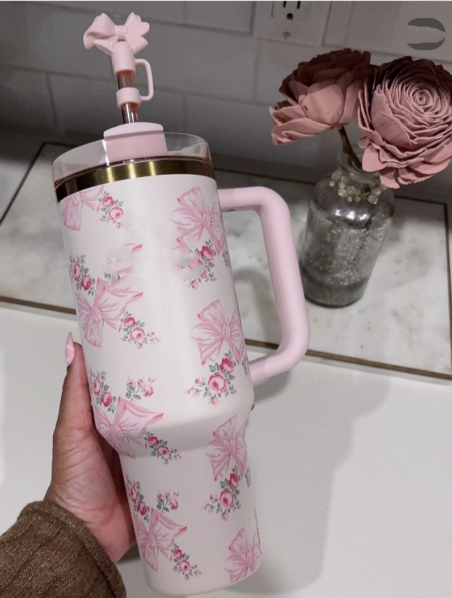 Ship From USA New Tyla Tyger 40oz Cups Stainless Steel Tumblers With Handle Lid and Straw Travel Car Mugs for Valentine's Day Gift, Water Bottle 