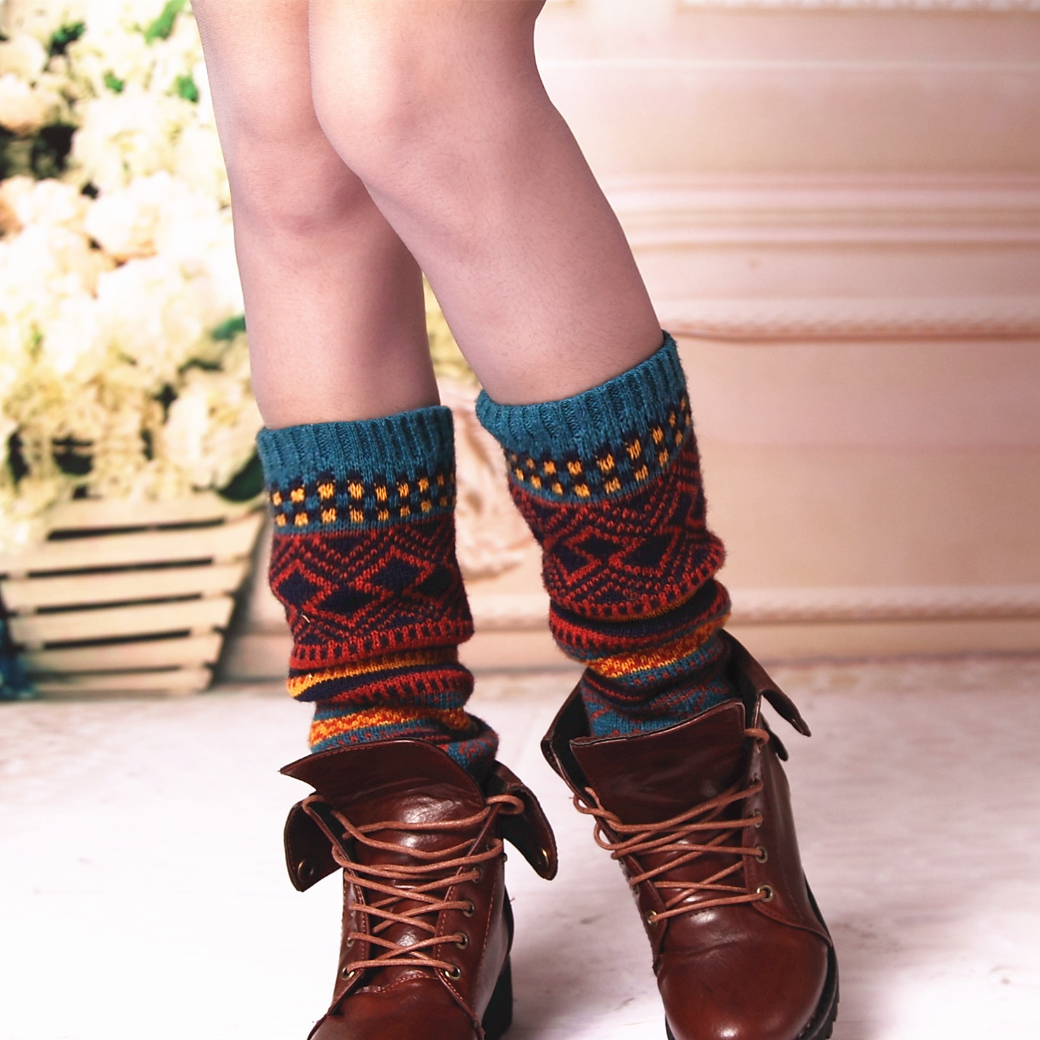 Bohemian Thick Fashion Wool Multi color Jacquard Warm Socks Korean Edition Autumn/Winter Women's Stacked Socks Wholesale