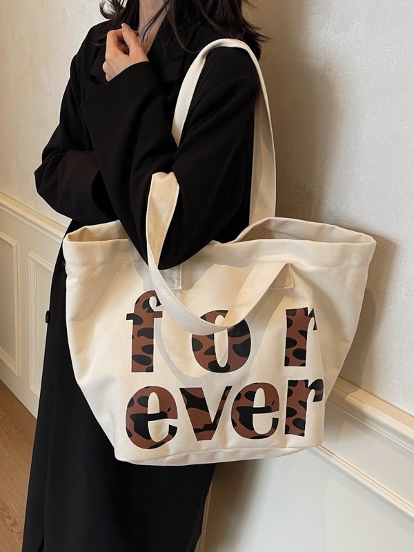 Autumn thick canvas fashionable casual letter tote large capacity commuting bag, leopard print student backpack