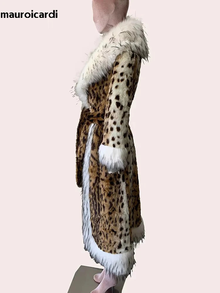 Winter Long Thick Warm Colorful Fluffy Leopard Print Faux Fur Coat Women with Trim Clothes 2024 241121Z