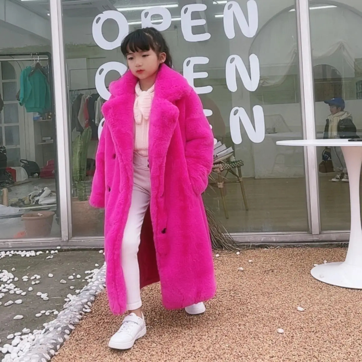 Fashion Children Real Rabbit Fur Coat Outwear Kids Girls Winter Natural Long Warm Jacket for 2024 T60 241126