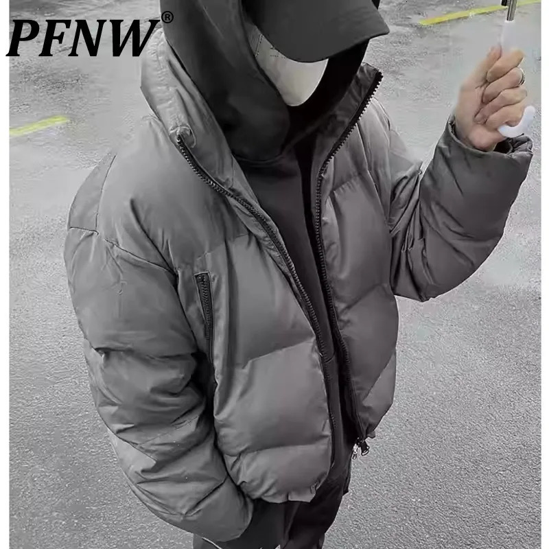 PFNW Simple Gray Stand Collar Quilted Padded Jacket Mens American Cleanfit Thick Warm Winter Cotton-padded Coat CPG2216 241127