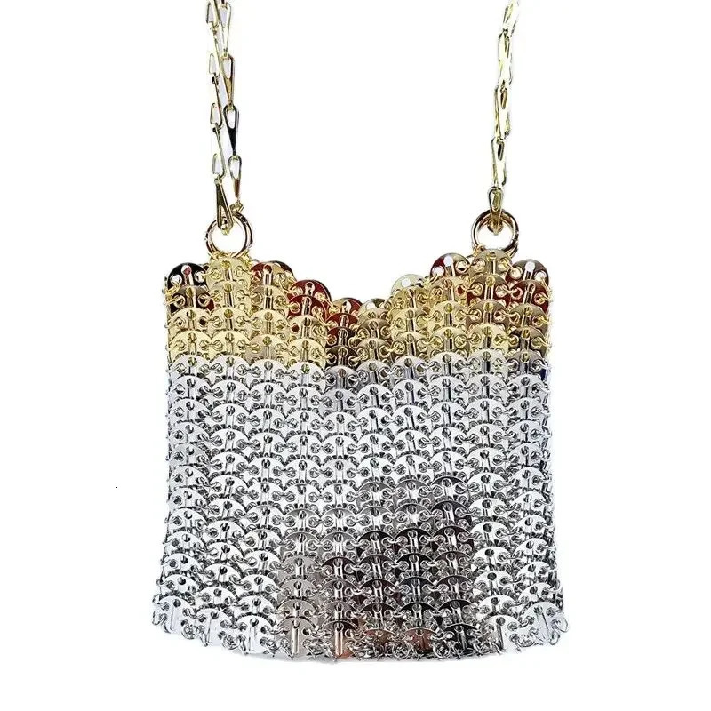 Womens Bag Handbag Aesthetic Bags Hand Woven Metal Gold Silver Splicing Clutch Holiday Shoulder Tote 241126