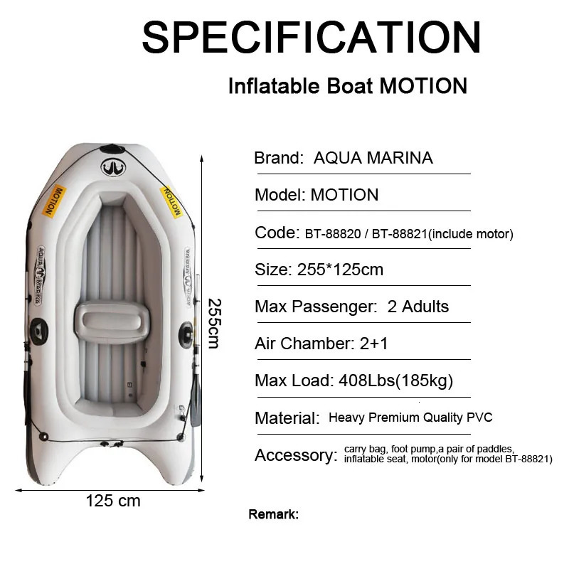Aqua Marina 2 Person MOTION fishing boat thick PVC inflatable kayak dinghy raft paddle foot pump bag motor mount engine 240425