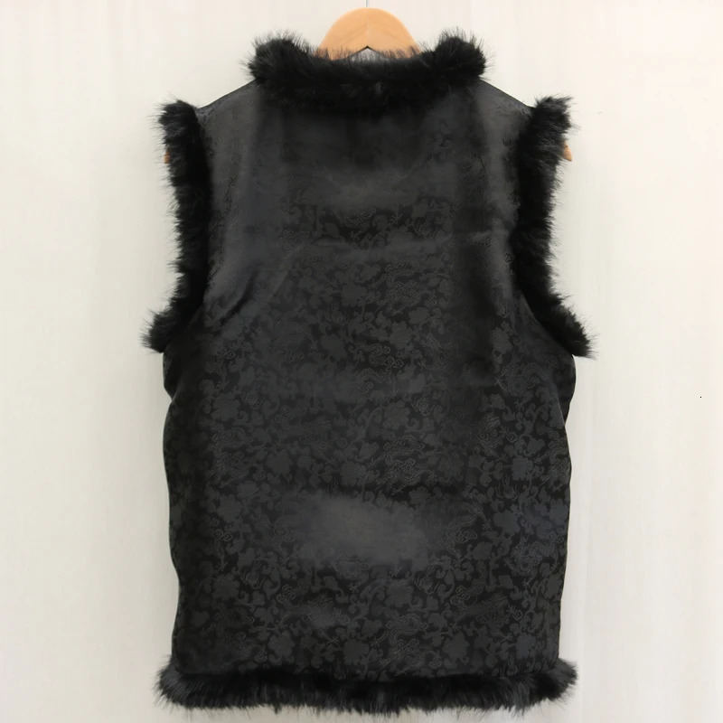 Mens fur leather vest spring and winter warm wool collar vest retro ethnic casual wear 241126