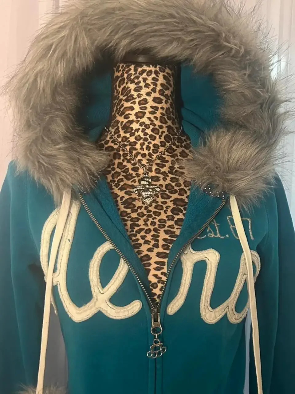 Y2K trend unique personality fur collar cardigan hoodie streetwear ins loose daily casual comfortable warm zipper jacket 241127