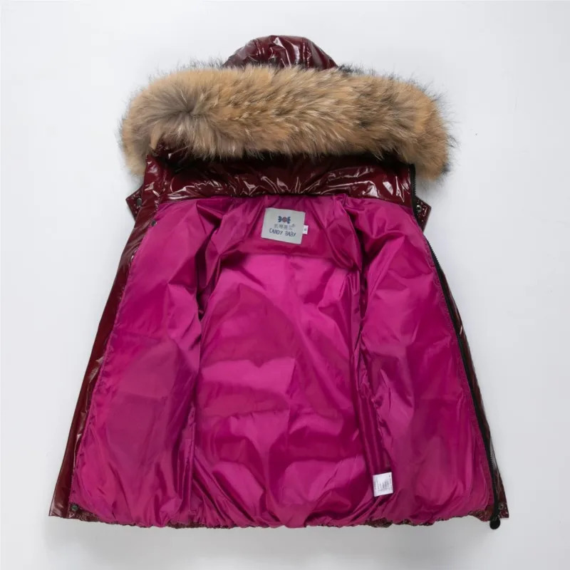 2024 Children Boy Winter Down Jacket Real Fur Waterproof Shiny Girl Coat 114 Year Kids Teenager Outerwear Toddler Outfit 241126