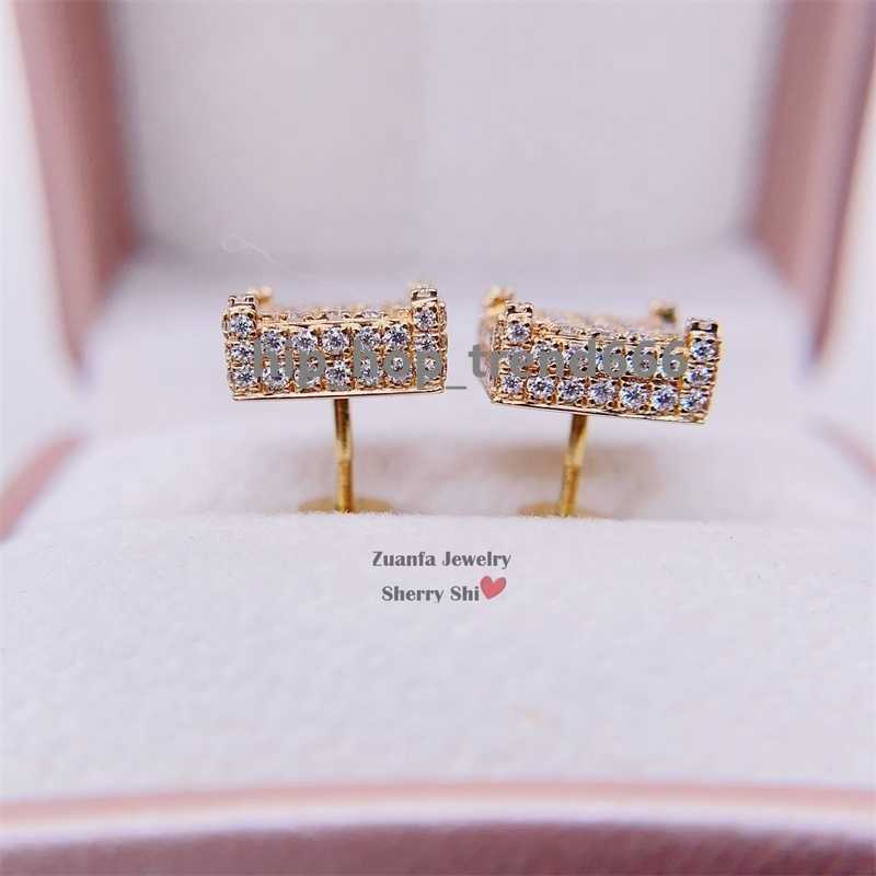10K Solid Gold Real Gold 13MM Square Hip Hop VVS Diamonds Iced Out Moissanite Earrings Men