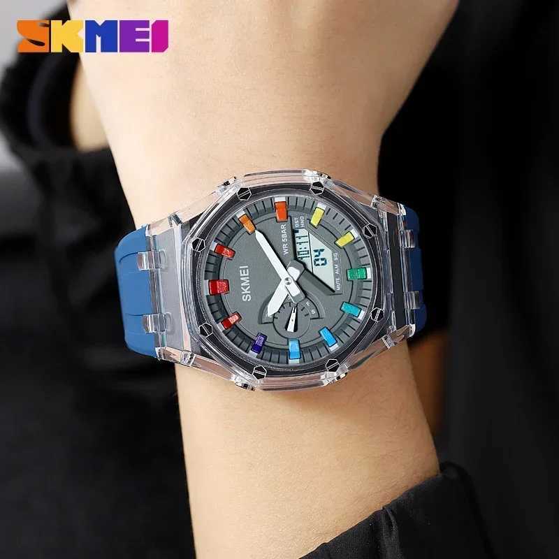 SKMEI 2100 Waterproof Mens Countdown Stop Light Electron Mobile Wrist 5 Alarm Clock 2 Time Numbers es M241128