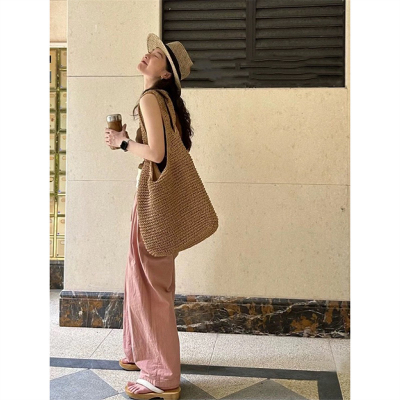 Side cm single shoulder large capacity crossbody for women's summer sail New cloth beach vacation bag, grass woven bag
