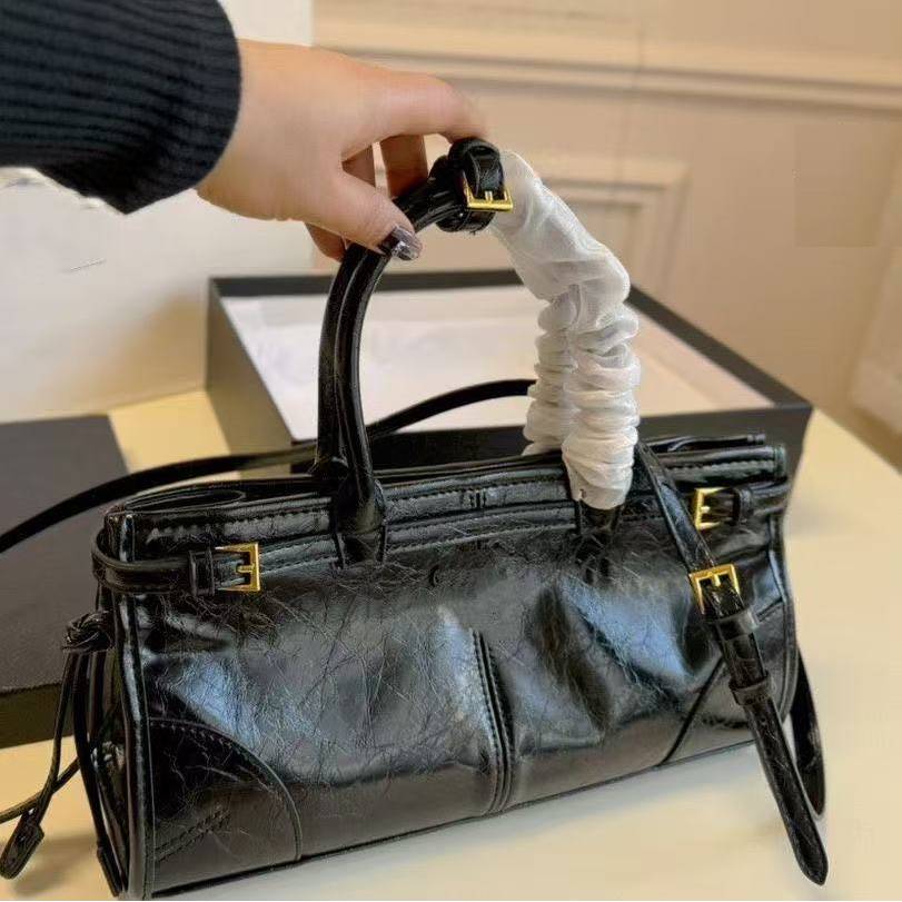 soft oil wax black golden 10a leather handbag Motorcyclebag versatile suede design bag shoulder armpit Large capacity cool tote handbags