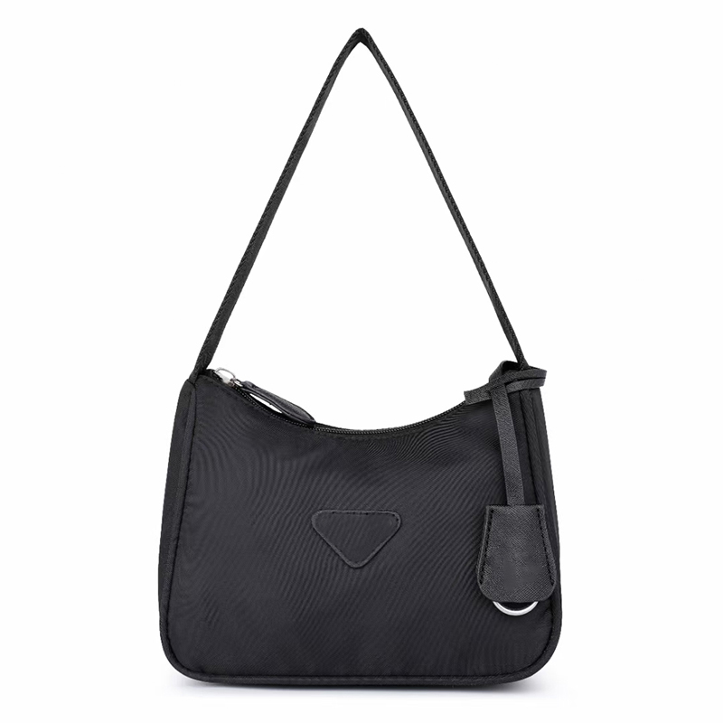 Designer Black Nylon Small Hobo Bag