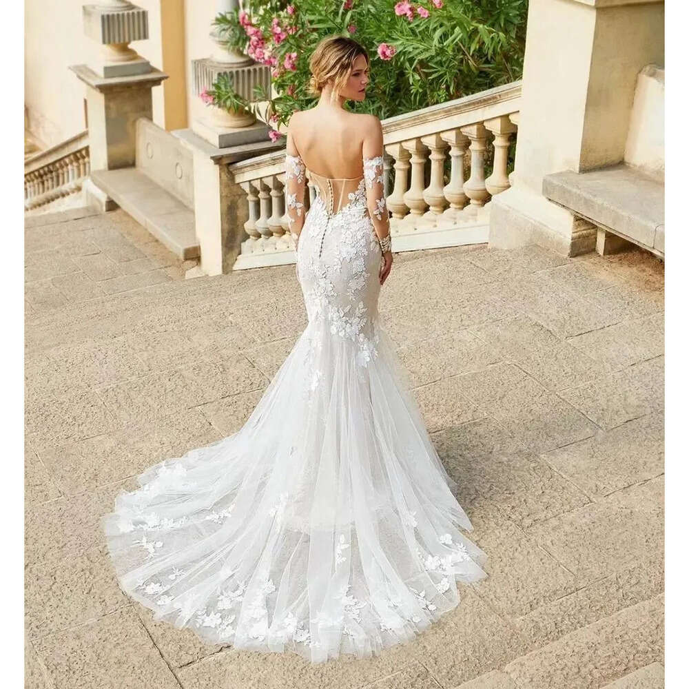 Mermaid Wedding Gowns Exquisite Sweetheart Lace Appliqued Sweep Train Bohemian Bridal Dress Sexy Backless Long Sleeves Garden Brides Vestidos De Novia