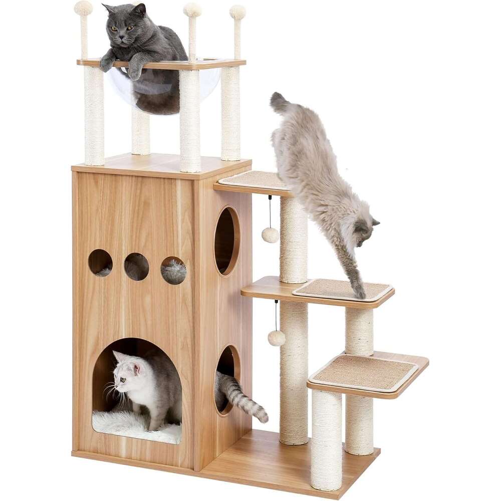 Made4Pets Modern Tree Large Cat, Wood Tower Heavy Duty with Scratch Post for Indoor Big Cats, Extra Tall Cat Condo Sturdy Frisco Castlel, 3-7days deli
