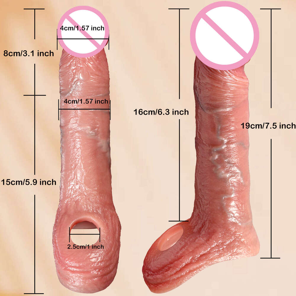 Realistic Sleeve Vibrator Reusable Ring Extender Artificial Dick Enlargement Thrusting dildo Adult Sex Toys For Man