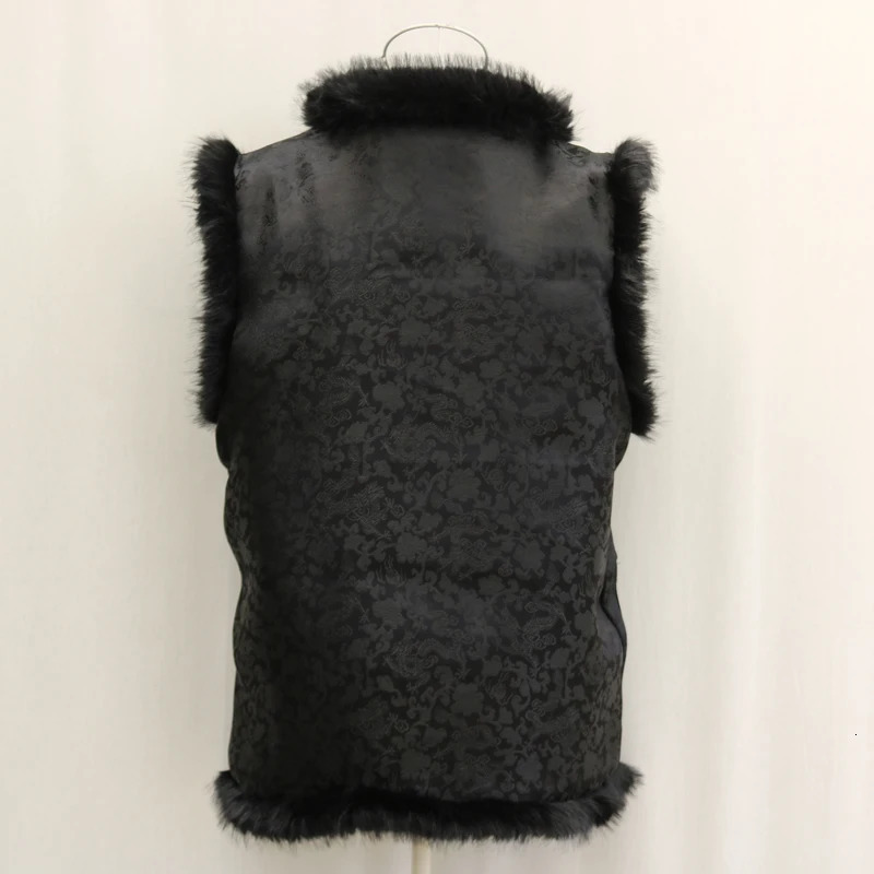 Mens fur leather vest spring and winter warm wool collar vest retro ethnic casual wear 241126