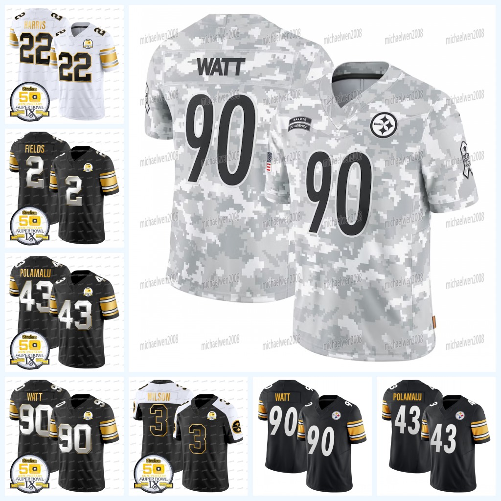 Justin Fields Steeler 50th Camo 2024 Salute To Service Football Jersey George Pickens Joey Porter Jr Franco Najee Harris Troy Polamalu Fitzpatrick Freiermuth